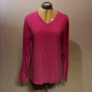 Faded Glory Deep Pink Long Sleeve V-Neck Top